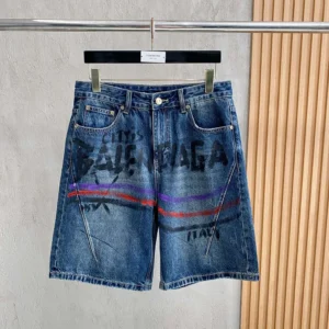 Balenciaga Men Folded Shorts in Dirty Vintage Blue