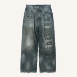Balenciaga Men Minimal Baggy Pants In Dirty Grey And Light Blue Cotton Denim 857216T