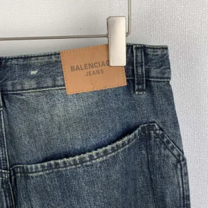 Balenciaga Men Minimal Baggy Pants In Dirty Grey And Light Blue Cotton Denim 857216T