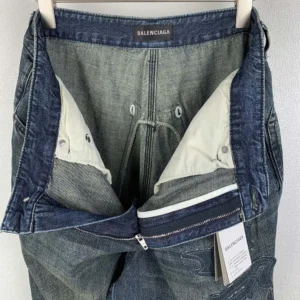 Balenciaga Men Minimal Baggy Pants In Dirty Grey And Light Blue Cotton Denim 857216T