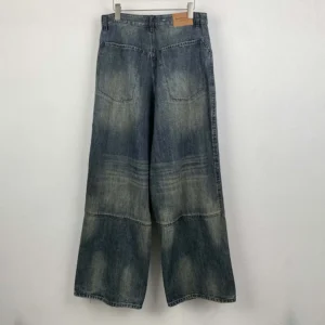 Balenciaga Men Minimal Baggy Pants In Dirty Grey And Light Blue Cotton Denim 857216T