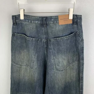 Balenciaga Men Minimal Baggy Pants In Dirty Grey And Light Blue Cotton Denim 857216T