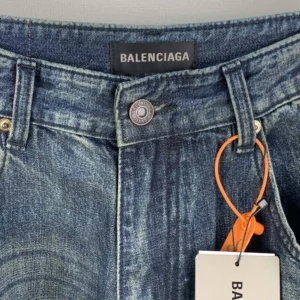 Balenciaga Men Minimal Baggy Pants In Dirty Grey And Light Blue Cotton Denim 857216T