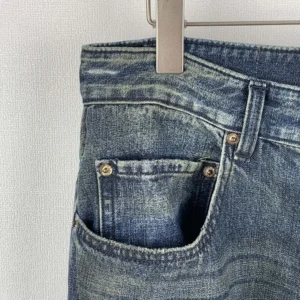 Balenciaga Men Minimal Baggy Pants In Dirty Grey And Light Blue Cotton Denim 857216T