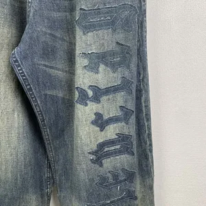 Balenciaga Men Minimal Baggy Pants In Dirty Grey And Light Blue Cotton Denim 857216T