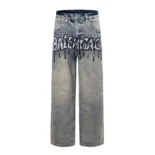 Balenciaga Men Relaxed Fit Pants in Blue Cotton Denim