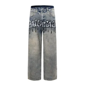 Balenciaga Men Relaxed Fit Pants in Blue Cotton Denim