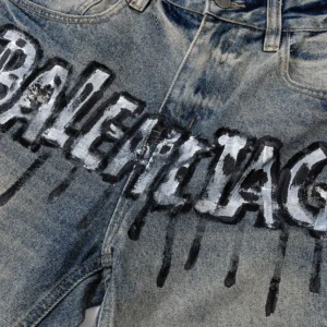 Balenciaga Men Relaxed Fit Pants in Blue Cotton Denim