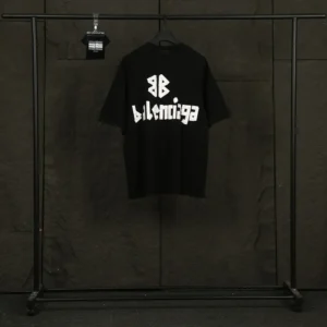 Balenciaga Men Tape Type Medium Fit T-Shirt in Black/White Vintage Jersey