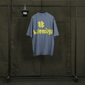 Balenciaga Men Tape Type Medium Fit T-Shirt in Blue Vintage Jersey
