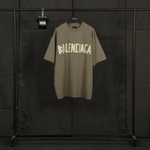 Balenciaga Men Tape Type Medium Fit T-Shirt in Brown Vintage Jersey