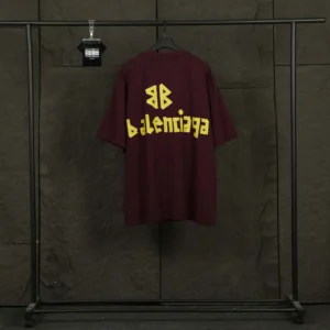 Balenciaga Men Tape Type Medium Fit T-Shirt in Red Vintage Jersey