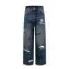 Balenciaga Men Tattoo Baggy Pants in Dark Grey Cotton Denim