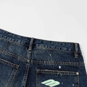 Balenciaga Men Tattoo Baggy Pants in Dark Grey Cotton Denim