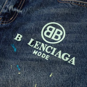 Balenciaga Men Tattoo Baggy Pants in Dark Grey Cotton Denim