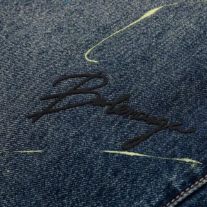 Balenciaga Men Tattoo Baggy Pants in Dark Grey Cotton Denim