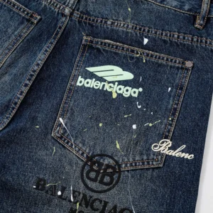Balenciaga Men Tattoo Baggy Pants in Dark Grey Cotton Denim