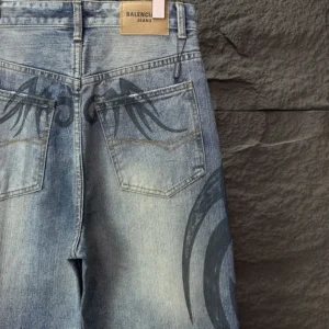 Balenciaga Men Wide Leg Baggy Pants in Blue