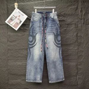 Balenciaga Men Wide Leg Baggy Pants in Blue