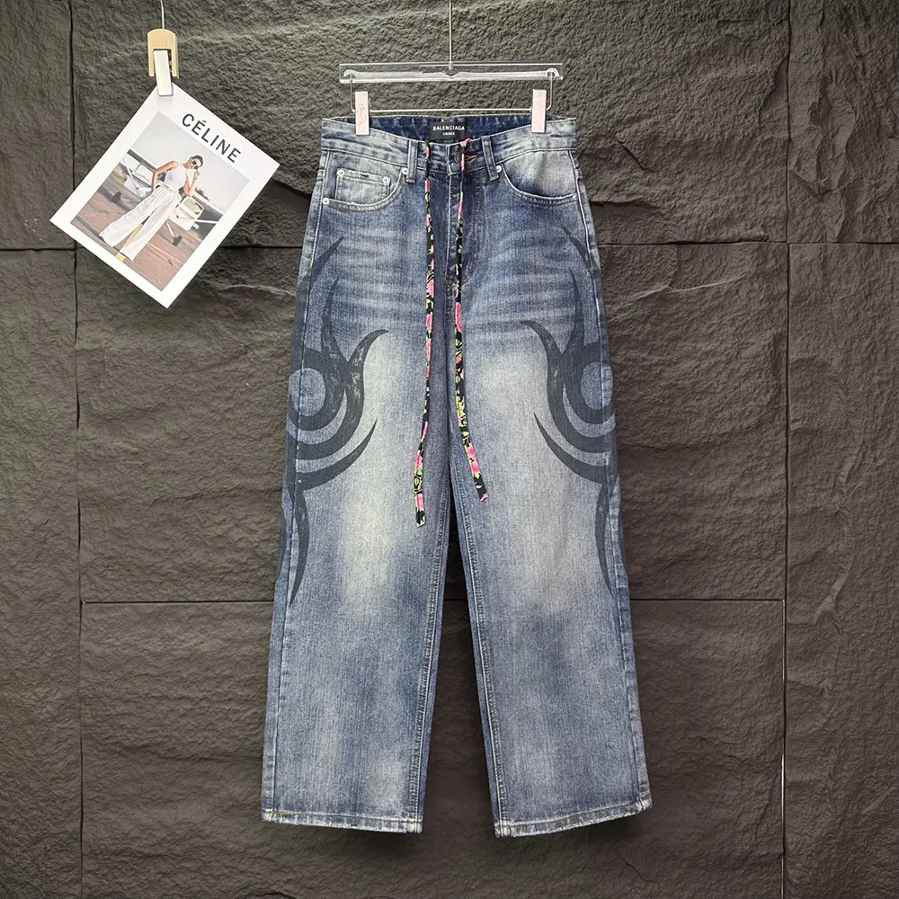 Balenciaga Men Wide Leg Baggy Pants in Blue