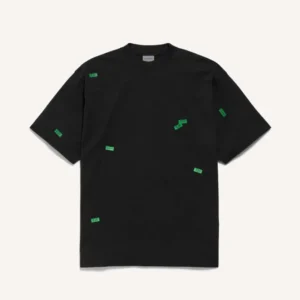 Balenciaga Women 520 Stickers Medium Fit T-Shirt in Black and Green Dry Jersey