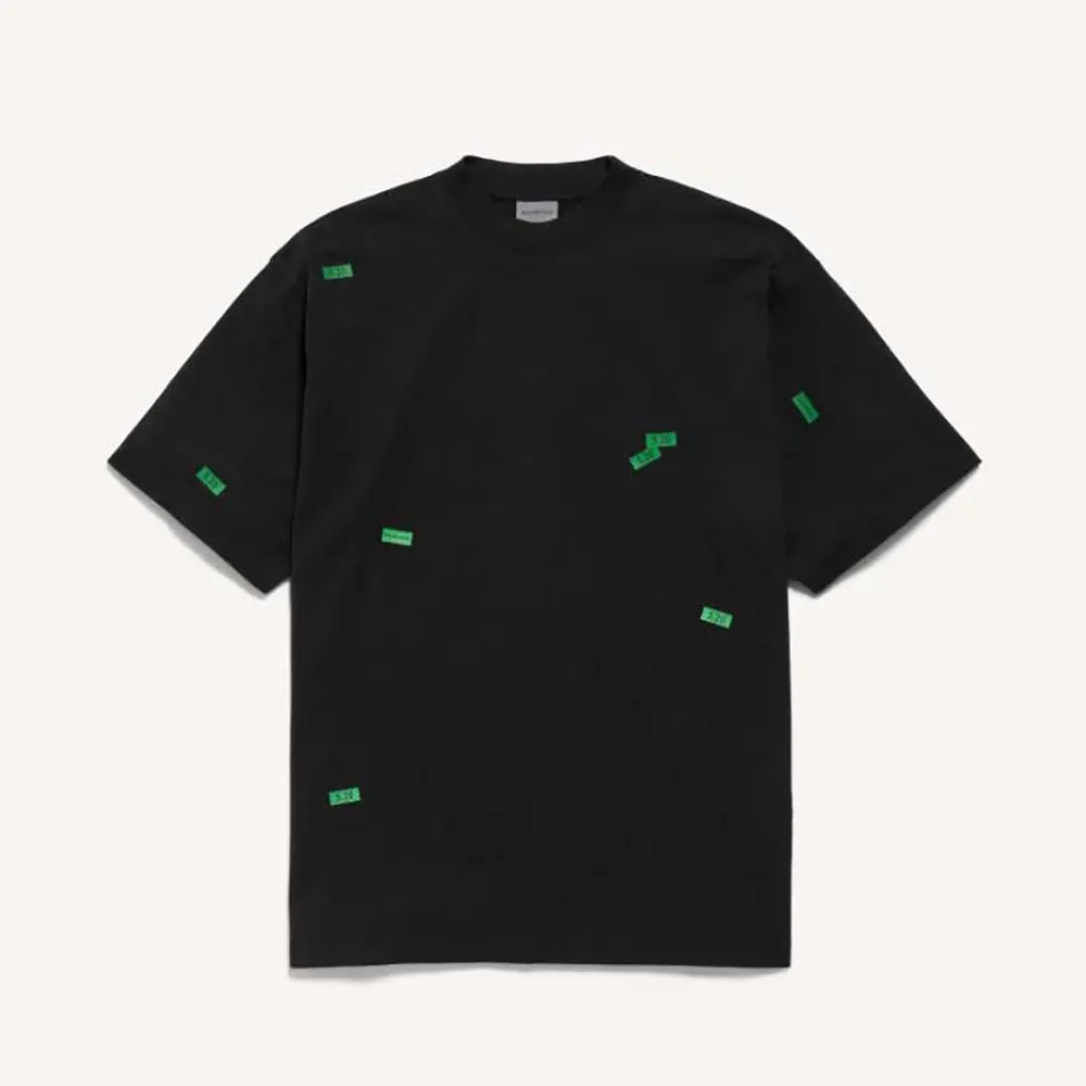 Balenciaga Women 520 Stickers Medium Fit T-Shirt in Black and Green Dry Jersey