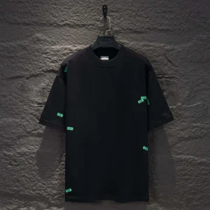 Balenciaga Women 520 Stickers Medium Fit T-Shirt in Black and Green Dry Jersey