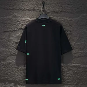 Balenciaga Women 520 Stickers Medium Fit T-Shirt in Black and Green Dry Jersey