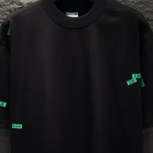 Balenciaga Women 520 Stickers Medium Fit T-Shirt in Black and Green Dry Jersey