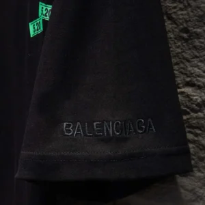Balenciaga Women 520 Stickers Medium Fit T-Shirt in Black and Green Dry Jersey