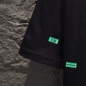 Balenciaga Women 520 Stickers Medium Fit T-Shirt in Black and Green Dry Jersey