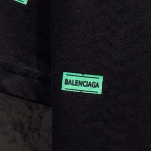 Balenciaga Women 520 Stickers Medium Fit T-Shirt in Black and Green Dry Jersey