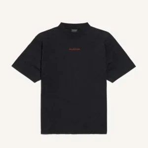 Balenciaga Women Back Medium Fit T-Shirt in Faded Black and Red Dry Jersey