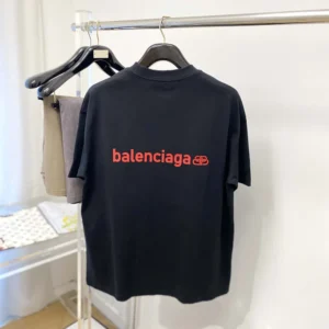 Balenciaga Women Back Medium Fit T-Shirt in Faded Black and Red Dry Jersey