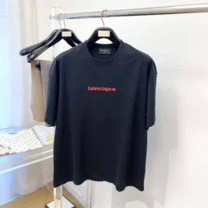 Balenciaga Women Back Medium Fit T-Shirt in Faded Black and Red Dry Jersey