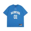 Balenciaga Women Basketball Series - Oversized T-Shirt In Washed Blue Vintage Jersey