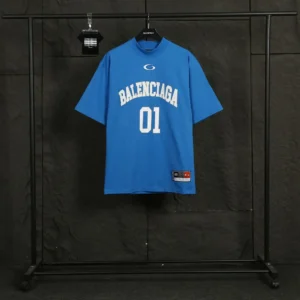Balenciaga Women Basketball Series - Oversized T-Shirt In Washed Blue Vintage Jersey