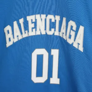 Balenciaga Women Basketball Series - Oversized T-Shirt In Washed Blue Vintage Jersey