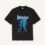 Balenciaga Women Paris Thunderstorm Oversized T-Shirt in Black Dry Jersey