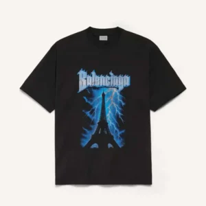 Balenciaga Women Paris Thunderstorm Oversized T-Shirt in Black Dry Jersey