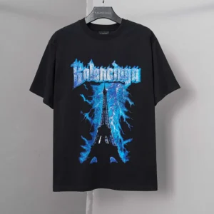 Balenciaga Women Paris Thunderstorm Oversized T-Shirt in Black Dry Jersey