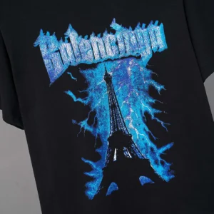 Balenciaga Women Paris Thunderstorm Oversized T-Shirt in Black Dry Jersey