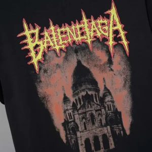 Balenciaga Women Sacré Coeur Oversized T-Shirt in Black Dry Jersey 850345TU