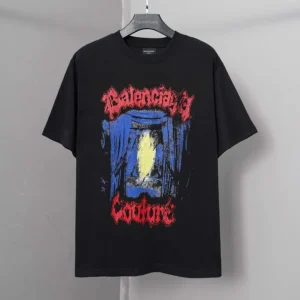Balenciaga Women Salon De Couture Medium Fit T-Shirt in Black Dry Jersey