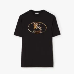 Burberry Men Check Knight Stamp Cotton T-shirt-Black 81234361