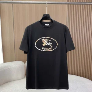 Burberry Men Check Knight Stamp Cotton T-shirt-Black 81234361