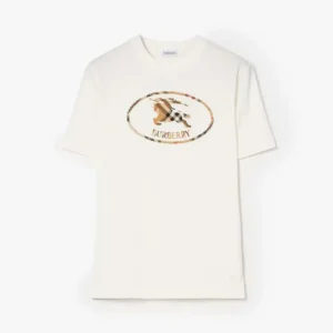 Burberry Men Check Knight Stamp Cotton T-shirt-White 81234371