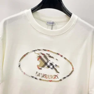 Burberry Men Check Knight Stamp Cotton T-shirt-White 81234371