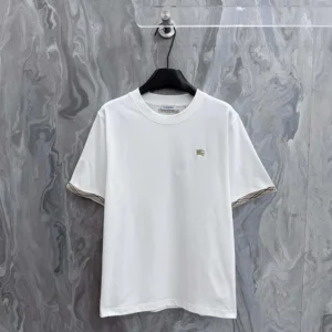 Burberry Men Check Trim Cotton T-shirt-White 81234911