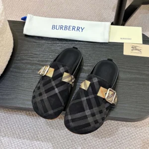Burberry Unisex Check Denim Urchin Clogs-Black 8113394